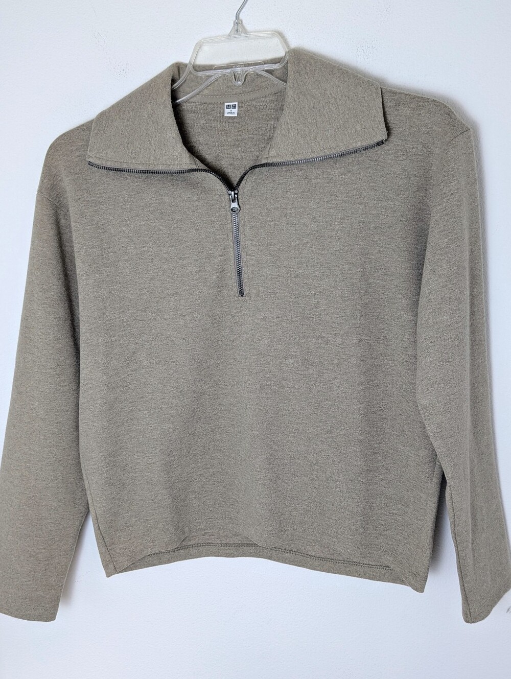 UNIQLO Cotton Blend Half-Zip Long Sleeve Pullover Sweatshirt Natural Size S EUC